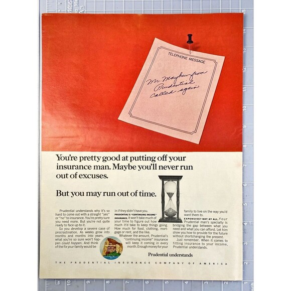 Prudential "You're good at putting it off. But you may run out of time." Ad 1967 - Picture 2 of 3